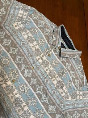 Roark Shirt Mens XL AOP Geometric Darna Organic Cotton Linen Button Up Coastal